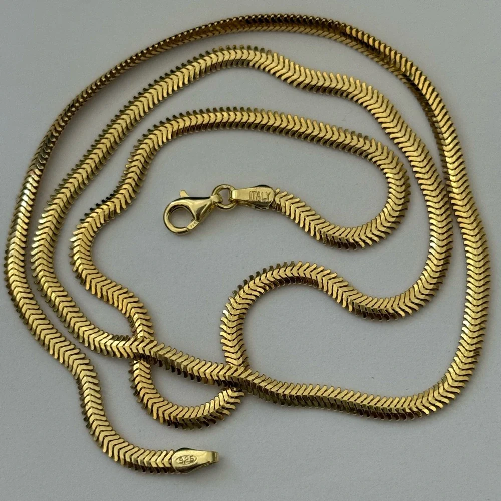 925 Silver 21.75” 3mm necklace snake chain 18k yellow gold plated